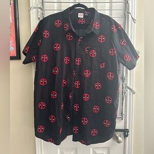 Marvel Deadpool Black and Red Button Down Shirt
